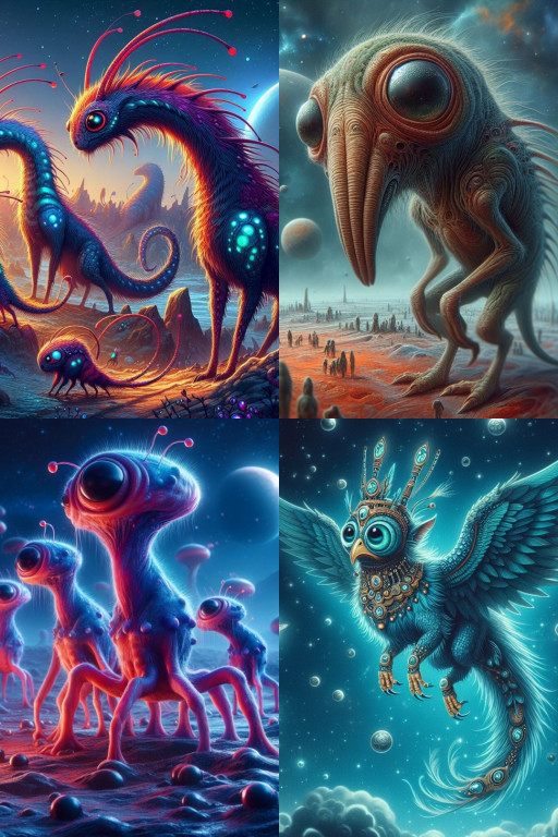 HICH:Which of these extraterrestrial animals would you want to meet? Who is dangerous? I made up the names for them, what names would you give them? 😊