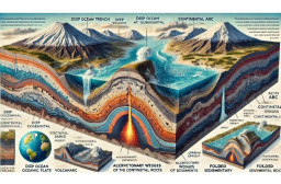 HICH:What geographical structures are created by the collision of oceanic and continental plates?