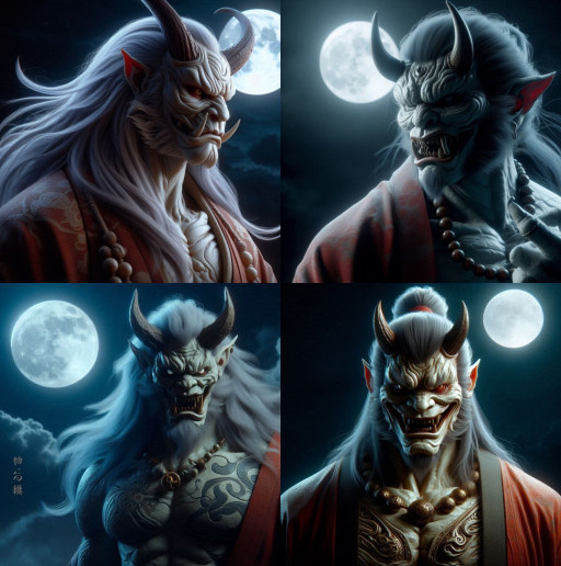 HICH:Oni are Japanese yōkai, red-skinned demons with horns, superhuman strength, and iron clubs.They inhabit caves or mountains.