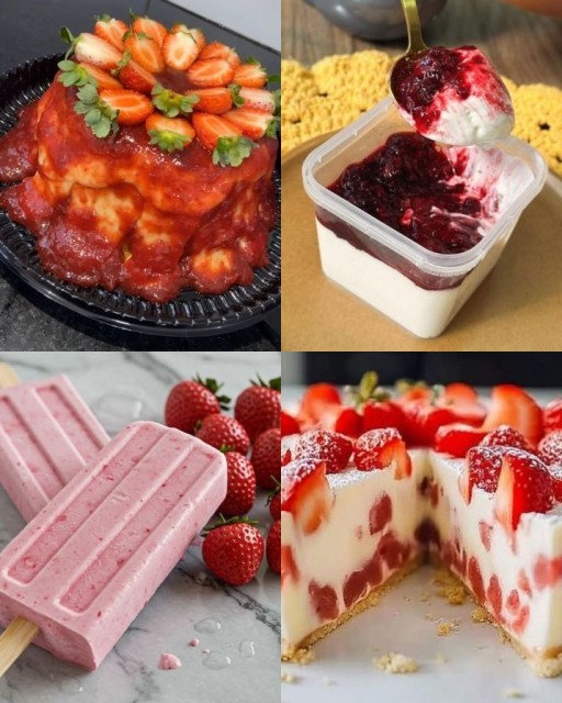 HICH:O morango 🍓 é uma das frutas mais deliciosa que eu conheço, podendo ser feito várias receitas e sobremesas com ela. Qual dessas é a sua preferida?