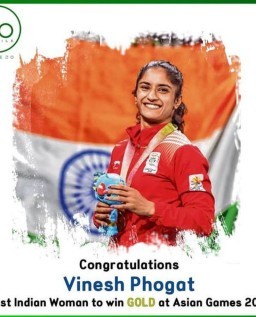HICH:First indian women to win gold at asian games 2018.#congratulation#vinesh Phogat.