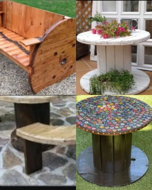HICH:O artesanato transforma muitas vezes materiais que iriam pra o lixo, em ART e decoração. Temos algumas aqui feitas com carretel de madeira.