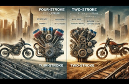 HICH:What is the main difference between a four-stroke and a two-stroke engine in motorcycles, and in which situations is each type more suitable?