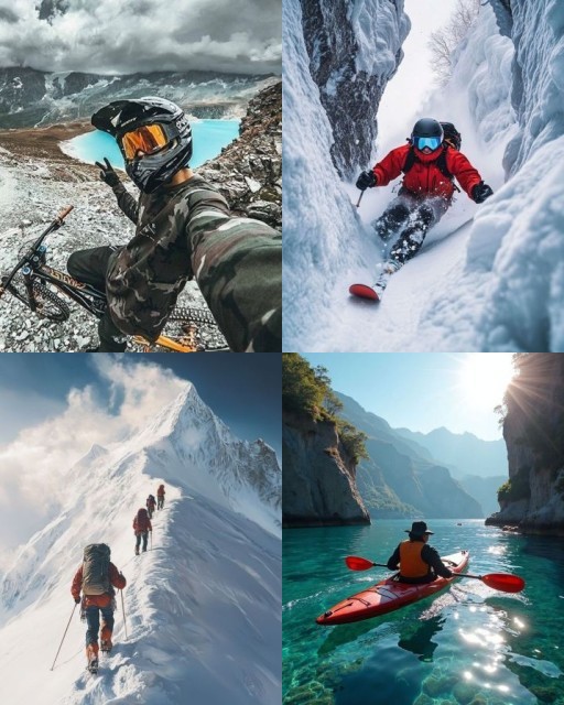 HICH:What exhilarating outdoor adventures are these individuals pursuing across diverse and challenging landscapes?