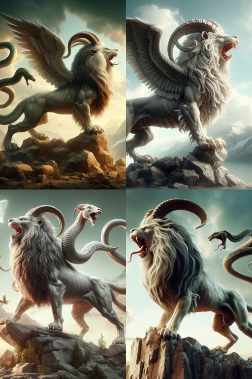 HICH:Chimera,a fire-breathing monster in Greek mythology having a lion's head, a goat's body, and a serpent's tail.🦁🐍🐐