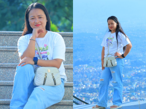 HICH:I love photography!which pose looks better standing with a scenic view or sitting on the stairs