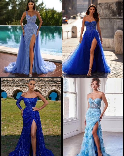 HICH:Slit thigh prom dresses...theme color blue...choose your favorite❓