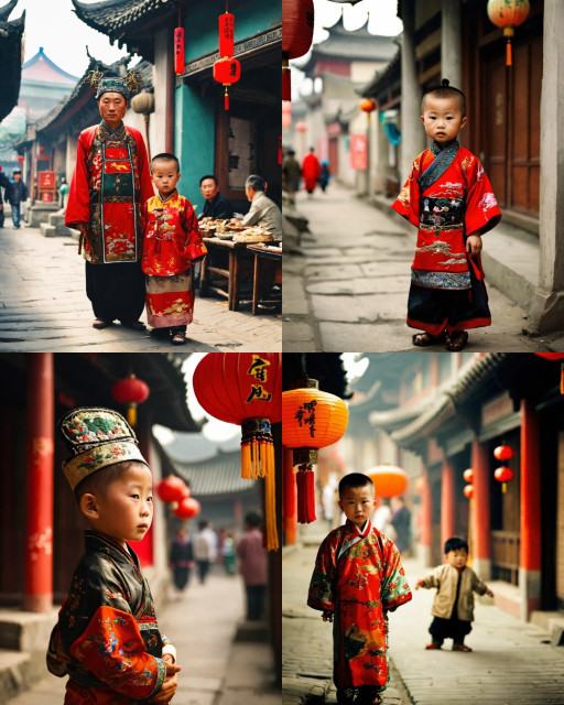 HICH:The Chinese city is fabulous, with ordinary people in traditional Chinese clothes and a very small tiny boy.
