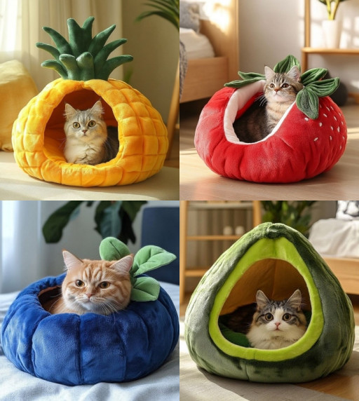 HICH:Give a comfortable bed to your lovely cat with your favorite fruits✨💕
#LovelyCat
#FavFruits
